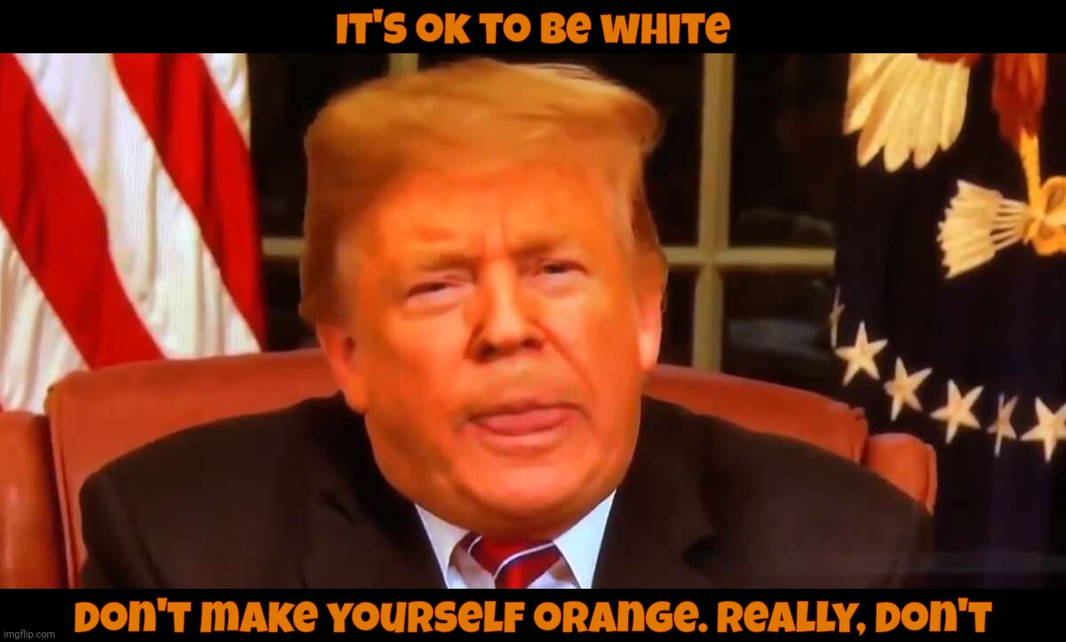 Don't hate the taint, it's ok to be white. | It's ok to be white; Don't make yourself orange. Really, don't | image tagged in trump,donald trump,donald trump  l'orange,it's ok to be white,it's ok to be,don't hate the taint | made w/ Imgflip meme maker