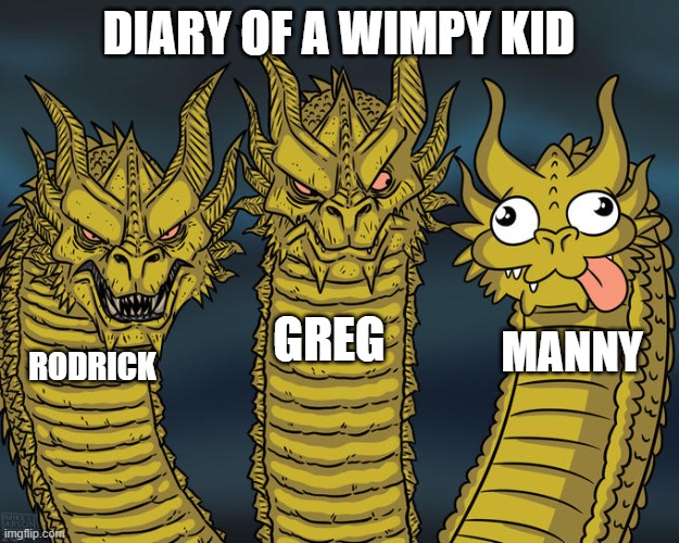 _____ heffley | DIARY OF A WIMPY KID; GREG; MANNY; RODRICK | image tagged in three-headed dragon,diary of a wimpy kid | made w/ Imgflip meme maker