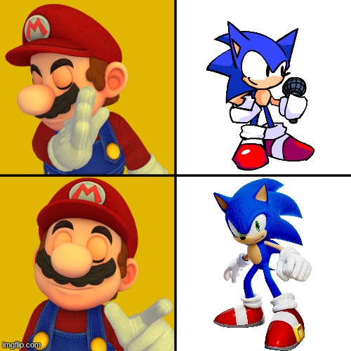 mario´s fave sonic | image tagged in mario/drake template | made w/ Imgflip meme maker