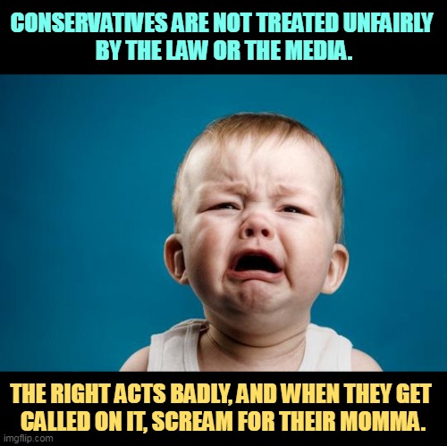Right wing snowflakes | CONSERVATIVES ARE NOT TREATED UNFAIRLY 
BY THE LAW OR THE MEDIA. THE RIGHT ACTS BADLY, AND WHEN THEY GET 
CALLED ON IT, SCREAM FOR THEIR MOMMA. | image tagged in baby crying,conservative hypocrisy,right wing,snowflakes,crybabies | made w/ Imgflip meme maker