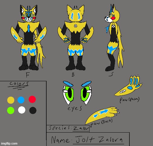 Jolt's fursona using the Zaloran Fursona Template! (Art by me! (Frosten)) | made w/ Imgflip meme maker