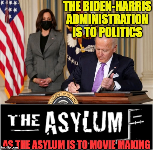 For a Good Comparison Watch a The Asylum movie and you'll understand | THE BIDEN-HARRIS ADMINISTRATION IS TO POLITICS; AS THE ASYLUM IS TO MOVIE MAKING | made w/ Imgflip meme maker