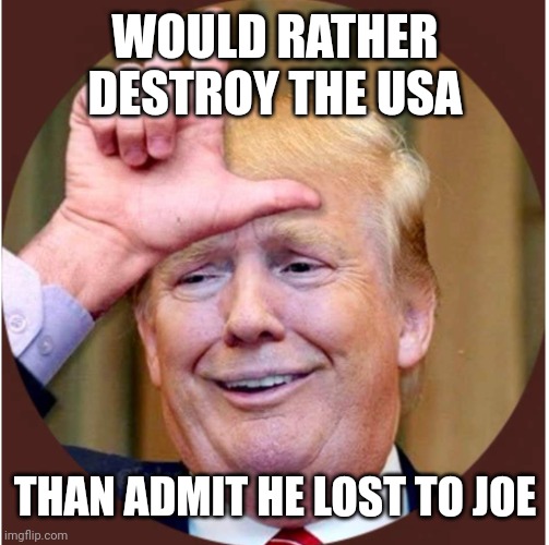 Trump the loser | WOULD RATHER DESTROY THE USA; THAN ADMIT HE LOST TO JOE | image tagged in trump loser | made w/ Imgflip meme maker