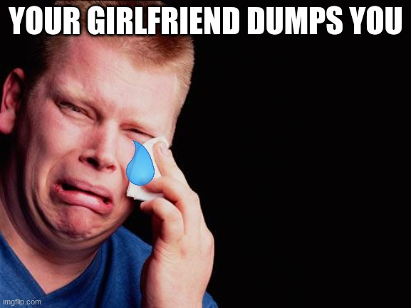 cry | YOUR GIRLFRIEND DUMPS YOU | image tagged in cry | made w/ Imgflip meme maker