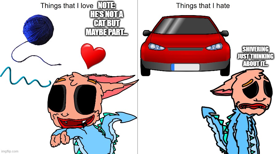 Things that BadSum Loves and Hates | NOTE: HE'S NOT A CAT BUT MAYBE PART... SHIVERING JUST THINKING ABOUT IT... | image tagged in badsum,creepy,cute,dragon like,yt character,furry | made w/ Imgflip meme maker