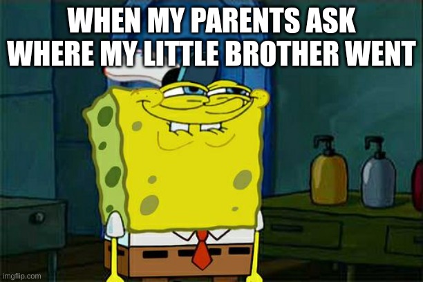 i wonder where he went? | WHEN MY PARENTS ASK WHERE MY LITTLE BROTHER WENT | image tagged in memes,don't you squidward | made w/ Imgflip meme maker