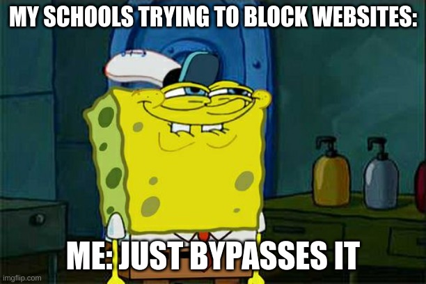 this meme kind of sucks... | MY SCHOOLS TRYING TO BLOCK WEBSITES:; ME: JUST BYPASSES IT | image tagged in memes,don't you squidward | made w/ Imgflip meme maker