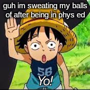 Luffy yo! | guh im sweating my balls of after being in phys ed | image tagged in luffy yo | made w/ Imgflip meme maker