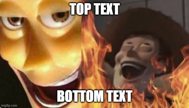 Top Text | TOP TEXT; BOTTOM TEXT | image tagged in satanic woody no spacing | made w/ Imgflip meme maker