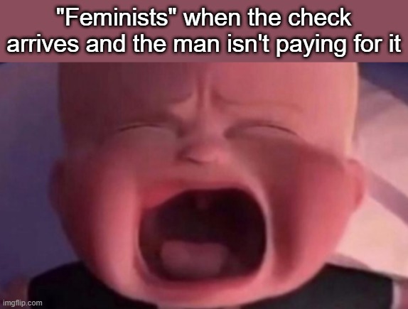 boss baby crying | "Feminists" when the check arrives and the man isn't paying for it | image tagged in boss baby crying | made w/ Imgflip meme maker