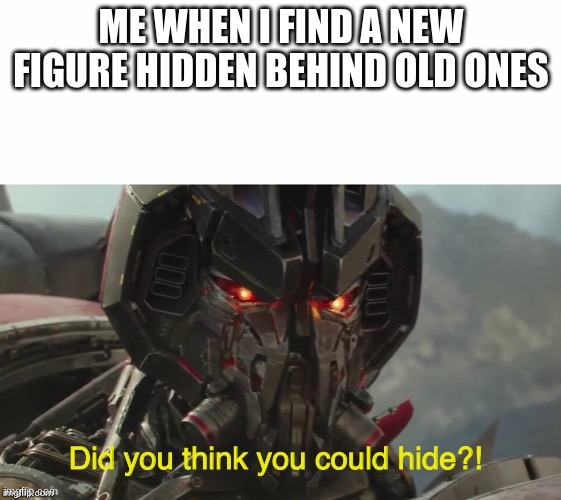 Did you think you could hide? | ME WHEN I FIND A NEW FIGURE HIDDEN BEHIND OLD ONES | image tagged in did you think you could hide | made w/ Imgflip meme maker