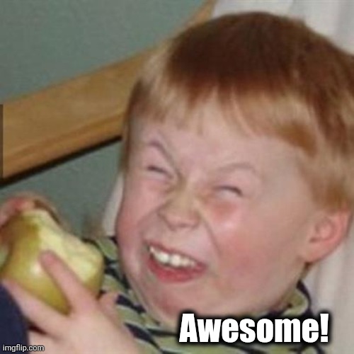 laughing kid | Awesome! | image tagged in laughing kid | made w/ Imgflip meme maker