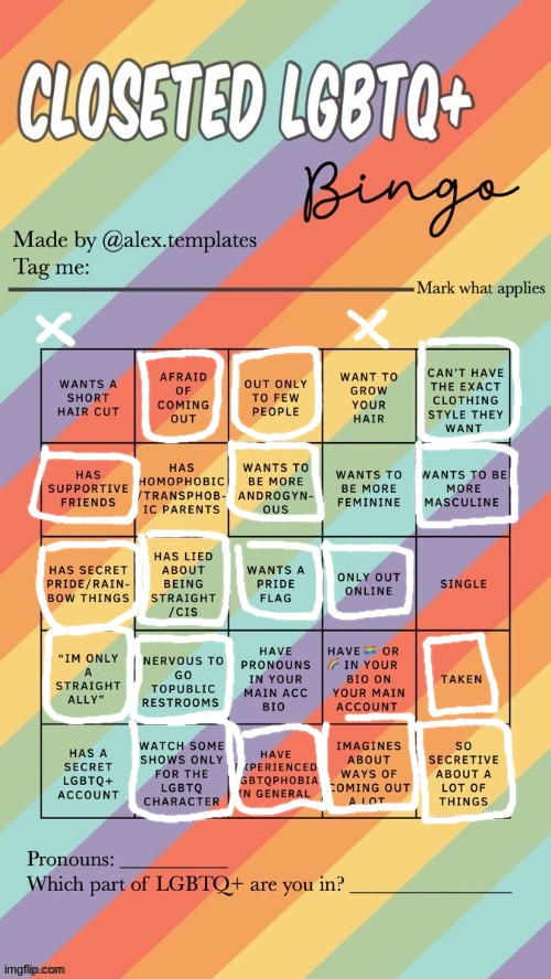 Closeted LGBTQ+ Bingo | image tagged in closeted lgbtq bingo | made w/ Imgflip meme maker