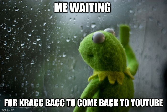 i miss kracc bacc, bring him back | ME WAITING; FOR KRACC BACC TO COME BACK TO YOUTUBE | image tagged in kermit window,memes,funny memes,youtube,kracc bacc,oh wow are you actually reading these tags | made w/ Imgflip meme maker