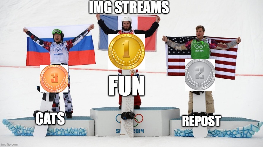 agree to disagree | IMG STREAMS; FUN; CATS; REPOST | image tagged in olympic podium | made w/ Imgflip meme maker