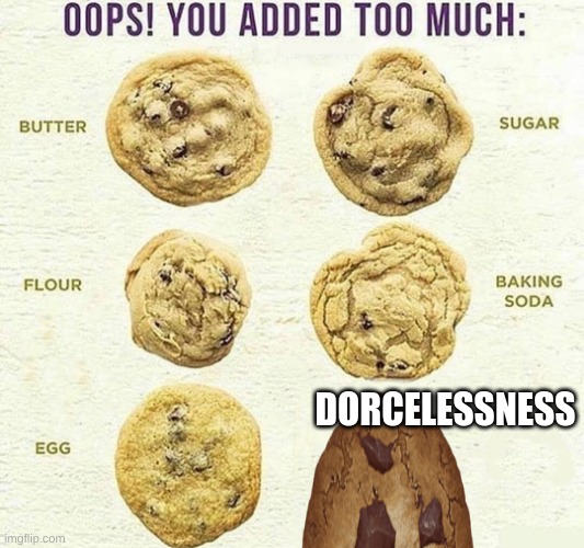 Oops, You Added Too Much | DORCELESSNESS | image tagged in oops you added too much | made w/ Imgflip meme maker