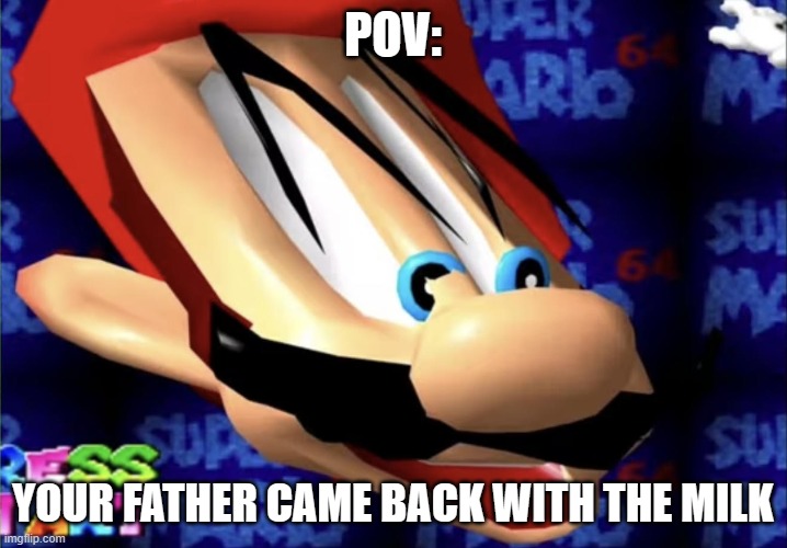 Pov | POV:; YOUR FATHER CAME BACK WITH THE MILK | image tagged in pov,memes,mario | made w/ Imgflip meme maker
