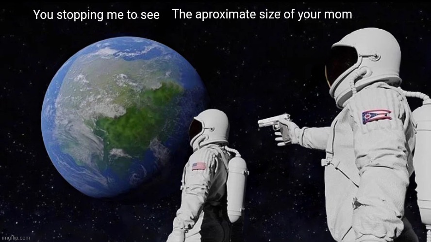 I'm talking about the MEME not YOUR mom... | The aproximate size of your mom; You stopping me to see | image tagged in memes,always has been | made w/ Imgflip meme maker