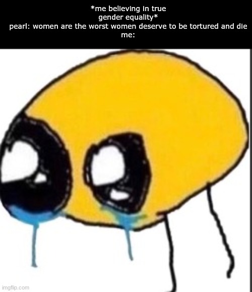 sadmoji | *me believing in true gender equality*
pearl: women are the worst women deserve to be tortured and die
me: | image tagged in sadmoji | made w/ Imgflip meme maker