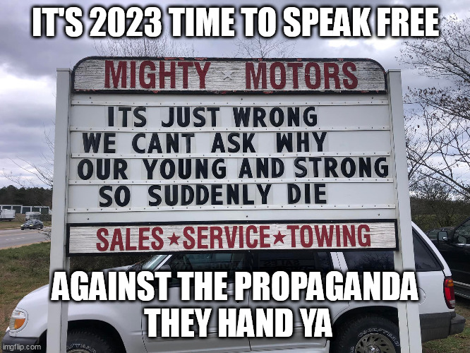 THE DYING NEEDS SOME WHYING | IT'S 2023 TIME TO SPEAK FREE; AGAINST THE PROPAGANDA
 THEY HAND YA | image tagged in shot,propaganda | made w/ Imgflip meme maker