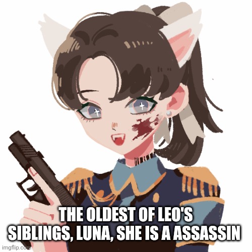 Her name is Luna, her code name "Angel" | THE OLDEST OF LEO'S SIBLINGS, LUNA, SHE IS A ASSASSIN | made w/ Imgflip meme maker