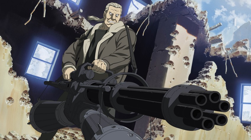 High Quality Ghost in the Shell Batou with Gatling Gun Blank Meme Template