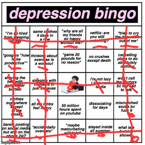 Well fuk | image tagged in depression bingo | made w/ Imgflip meme maker