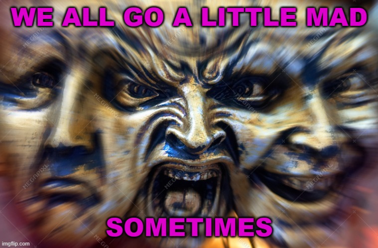 “We All Go a Little Mad Sometimes” | WE ALL GO A LITTLE MAD; SOMETIMES | image tagged in schizophrenia | made w/ Imgflip meme maker