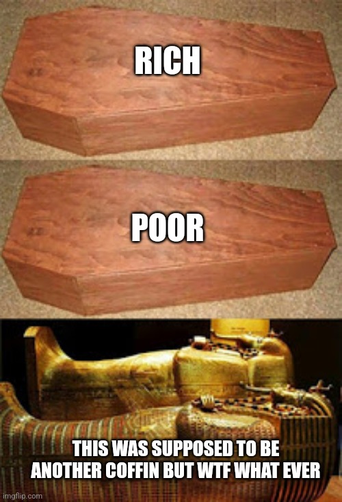 Golden coffin meme | RICH; POOR; THIS WAS SUPPOSED TO BE ANOTHER COFFIN BUT WTF WHAT EVER | image tagged in golden coffin meme | made w/ Imgflip meme maker