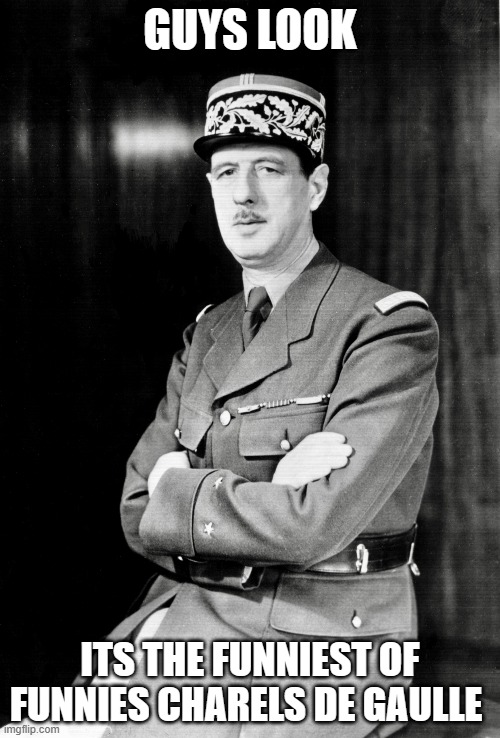 The funniest of funnies | GUYS LOOK; ITS THE FUNNIEST OF FUNNIES CHARELS DE GAULLE | image tagged in old french man | made w/ Imgflip meme maker