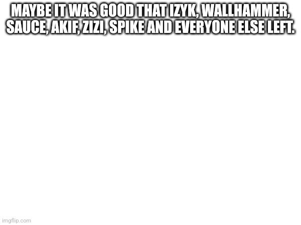 MAYBE IT WAS GOOD THAT IZYK, WALLHAMMER, SAUCE, AKIF, ZIZI, SPIKE AND EVERYONE ELSE LEFT. | made w/ Imgflip meme maker