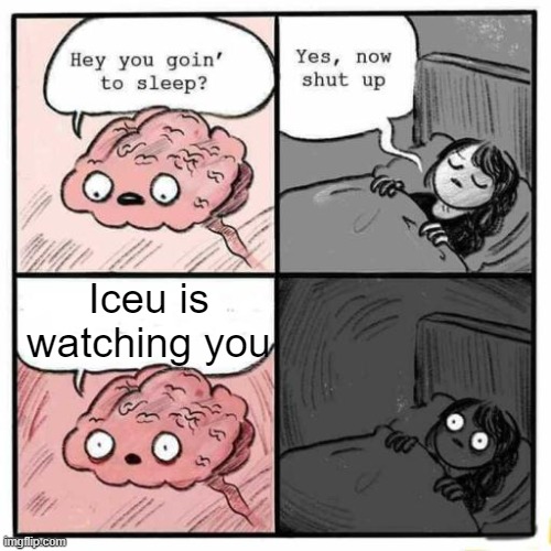 Hi Iceu | Iceu is watching you | image tagged in hey you going to sleep | made w/ Imgflip meme maker