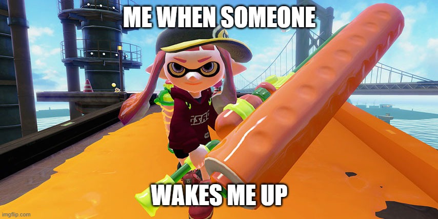 Splatoon roller | ME WHEN SOMEONE; WAKES ME UP | image tagged in splatoon roller | made w/ Imgflip meme maker