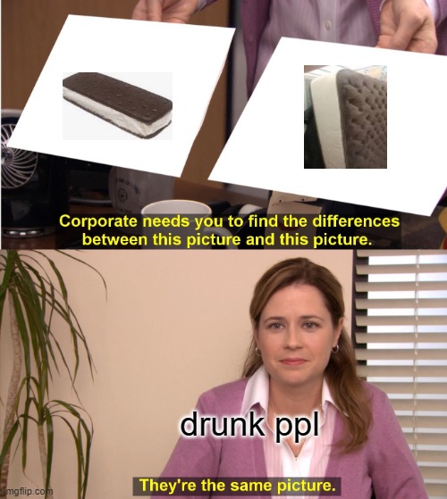 mistaking ice cream sandwich for a bed | drunk ppl | image tagged in memes,they're the same picture | made w/ Imgflip meme maker