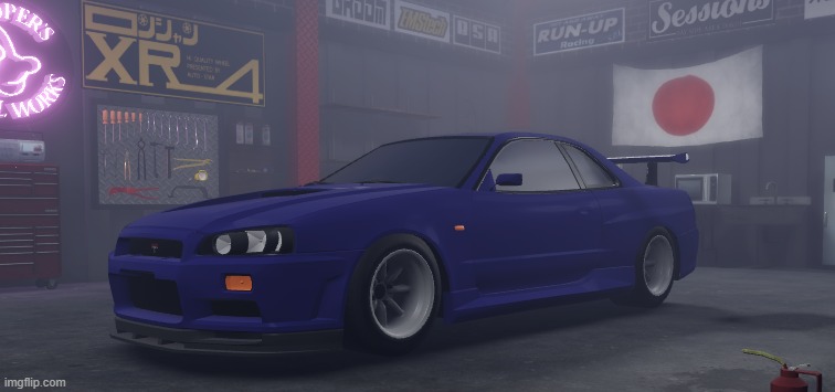 this is my Nissan Skyline GT-R R34 "Purple Ghost" In Midnight Racing: Tokyo | image tagged in nissan skyline gt-r r34,roblox | made w/ Imgflip meme maker