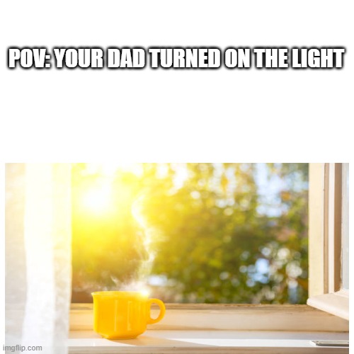  POV: YOUR DAD TURNED ON THE LIGHT | image tagged in parents,dad,light,morning | made w/ Imgflip meme maker