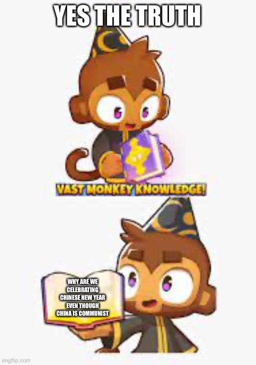 The truth | YES THE TRUTH; WHY ARE WE CELEBRATING CHINESE NEW YEAR EVEN THOUGH CHINA IS COMMUNIST | image tagged in vast monkey knowledge | made w/ Imgflip meme maker