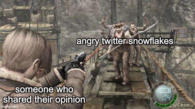 twitter in a nutshell | angry twitter snowflakes; someone who shared their opinion | image tagged in memes | made w/ Imgflip meme maker