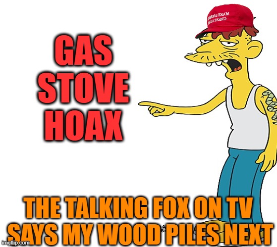 What the Fox saying now, Ma? | GAS STOVE HOAX; THE TALKING FOX ON TV 
SAYS MY WOOD PILES NEXT | image tagged in maga,fox news,media lies,liars,funny memes | made w/ Imgflip meme maker