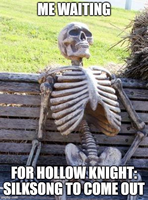 2069: omg, hollow knight silksong and gta6 are premiering!! | ME WAITING; FOR HOLLOW KNIGHT: SILKSONG TO COME OUT | image tagged in memes,waiting skeleton | made w/ Imgflip meme maker