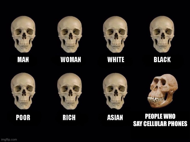 empty skulls of truth | PEOPLE WHO SAY CELLULAR PHONES | image tagged in empty skulls of truth | made w/ Imgflip meme maker