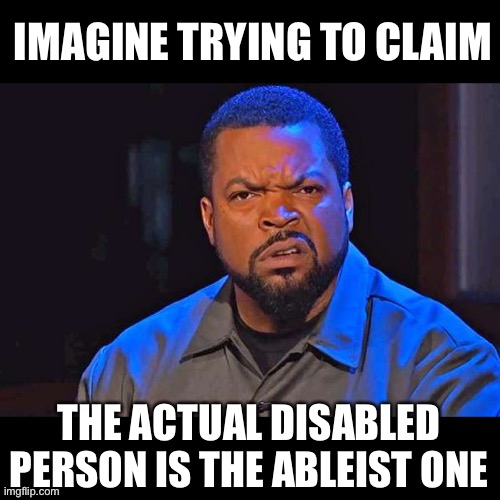 Imagine actually trying to claim an actually disabled person is ableism | IMAGINE TRYING TO CLAIM; THE ACTUAL DISABLED PERSON IS THE ABLEIST ONE | image tagged in what's wrong with you,ableism,ableist,disability,projection,false accusation | made w/ Imgflip meme maker