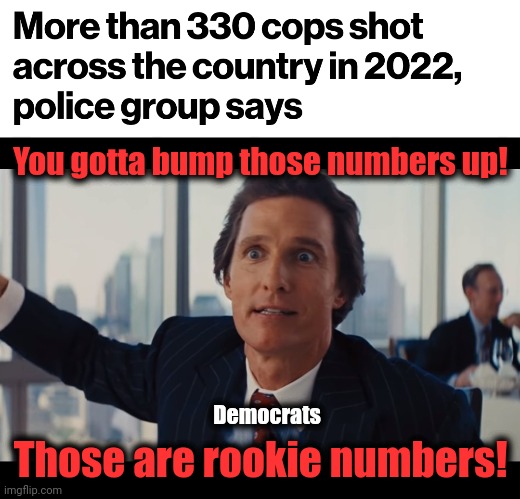 Democrats inciting hatred of police | You gotta bump those numbers up! Democrats; Those are rookie numbers! | image tagged in those are rookie numbers,memes,police,democrats,defund the police,crime | made w/ Imgflip meme maker