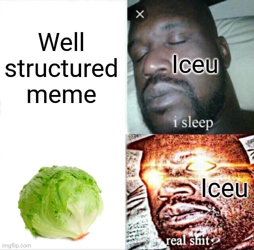 [[KROMER]] (Can't think of a good title) | Well structured meme; Iceu; Iceu | image tagged in memes,sleeping shaq,iceu,lettuce | made w/ Imgflip meme maker