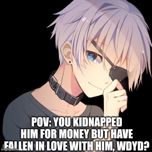 Any gender, male preferred, no killing him, no homophobia, no joke, roblox, vehicle or bambi oc, no killing him | POV: YOU KIDNAPPED HIM FOR MONEY BUT HAVE FALLEN IN LOVE WITH HIM, WDYD? | made w/ Imgflip meme maker