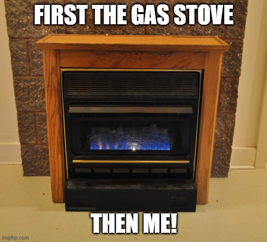 Gas Fireplace | FIRST THE GAS STOVE; THEN ME! | image tagged in gas fireplace | made w/ Imgflip meme maker