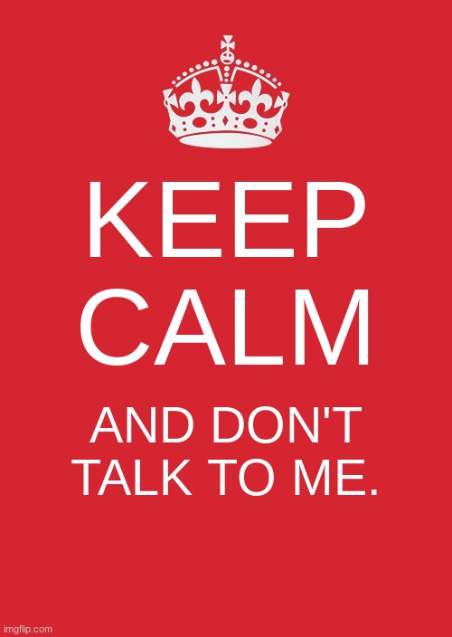 pov: you're me | KEEP CALM; AND DON'T TALK TO ME. | image tagged in memes,keep calm and carry on red | made w/ Imgflip meme maker