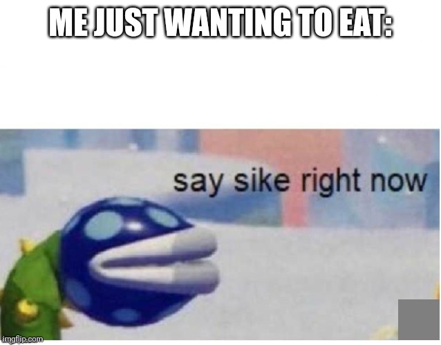 say sike right now | ME JUST WANTING TO EAT: | image tagged in say sike right now | made w/ Imgflip meme maker