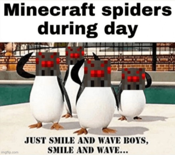 just smile and wave | image tagged in spider,minecraft | made w/ Imgflip meme maker