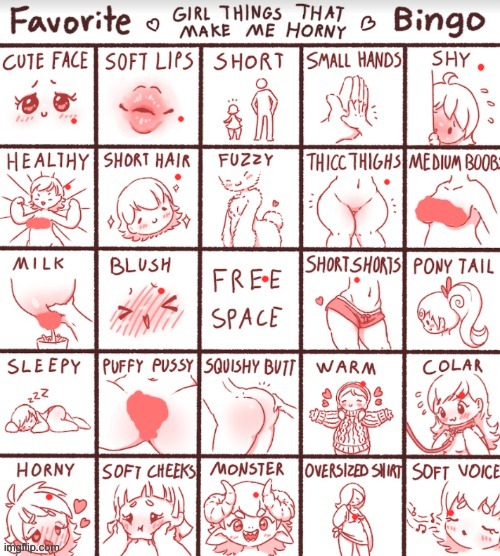 e | image tagged in favorite girl things that make me horny bingo | made w/ Imgflip meme maker